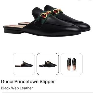 Gucci Black Leather Princeton Mule with Green-Red Web and Gold Horsebit